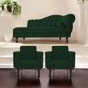 Ver imagem 2 de Kit Diva Recamier Diana 140cm Lado Esquerdo e 02 Poltronas Classic Suede Verde - ADJ Decor