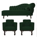 Ver imagem 1 de Kit Diva Recamier Diana 140cm Lado Esquerdo e 02 Poltronas Classic Suede Verde - ADJ Decor