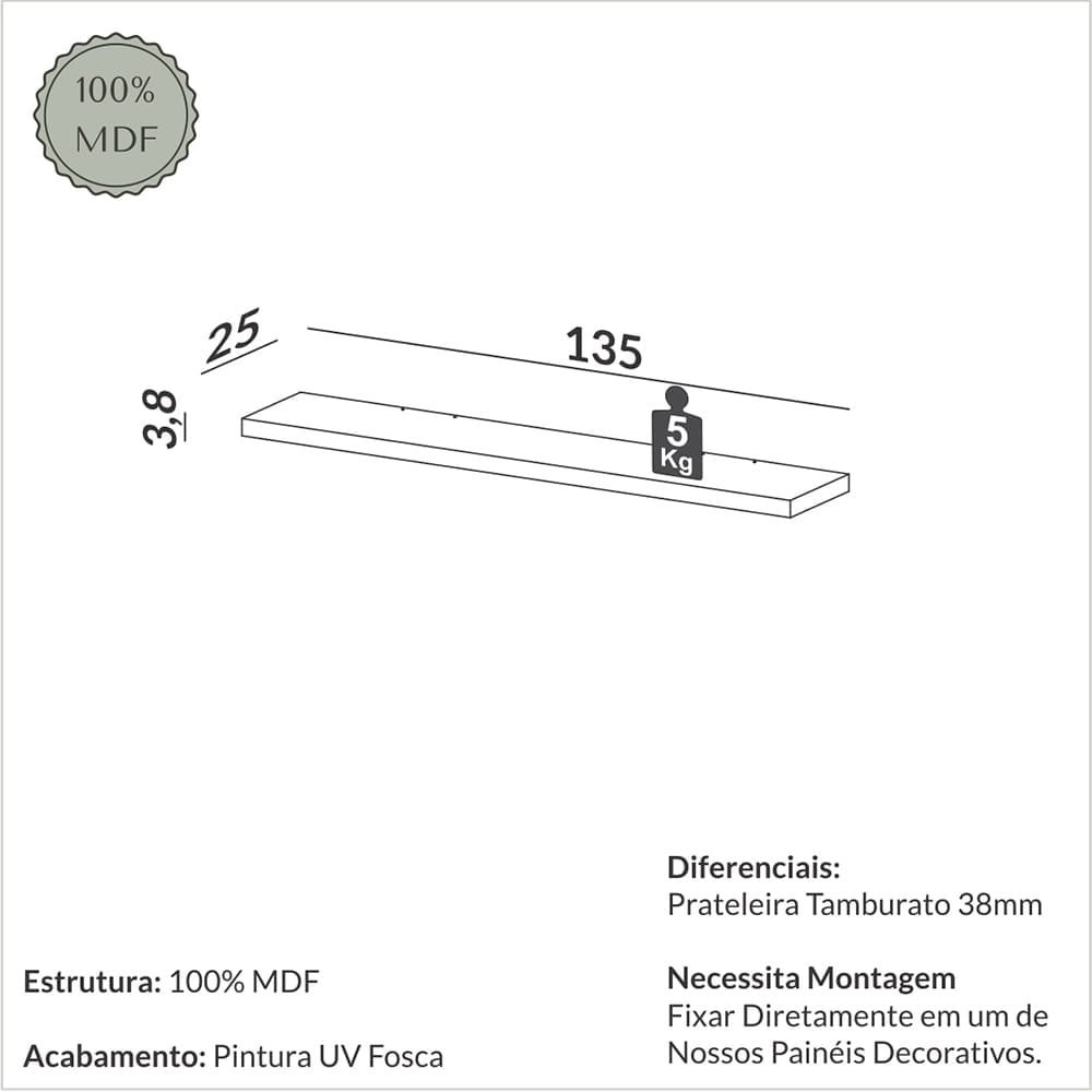 Prateleira para Painel de Tv 135cm com 3,8cm de Espessura 100% Mdf Tb223 Dalla Costa-freijó - 3