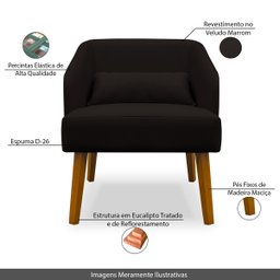 Poltrona Decorativa Virgínia Veludo Marrom - Montanaris Decor Md Montanaris Decor - 5