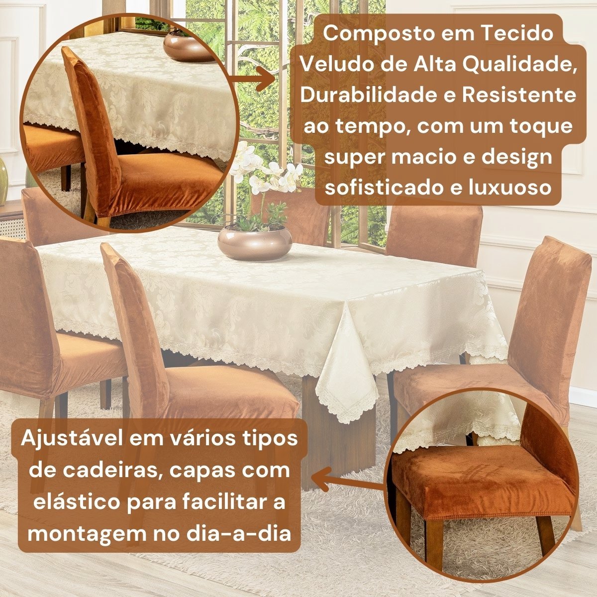 Kit Capas de Cadeira Jantar Lisa Splendore Ajustável com Elástico 04 Peças - Tecido Veludo Decoração - 5