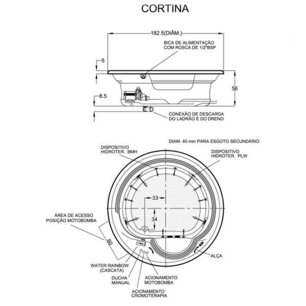 Banheira Hidromassagem Redonda Jacuzzi Cortina 1,83m x 56cm - 12 Jatos - 2