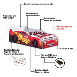 Cama Infantil Branco com Vermelho Carro Gabrielli Móveis - 4