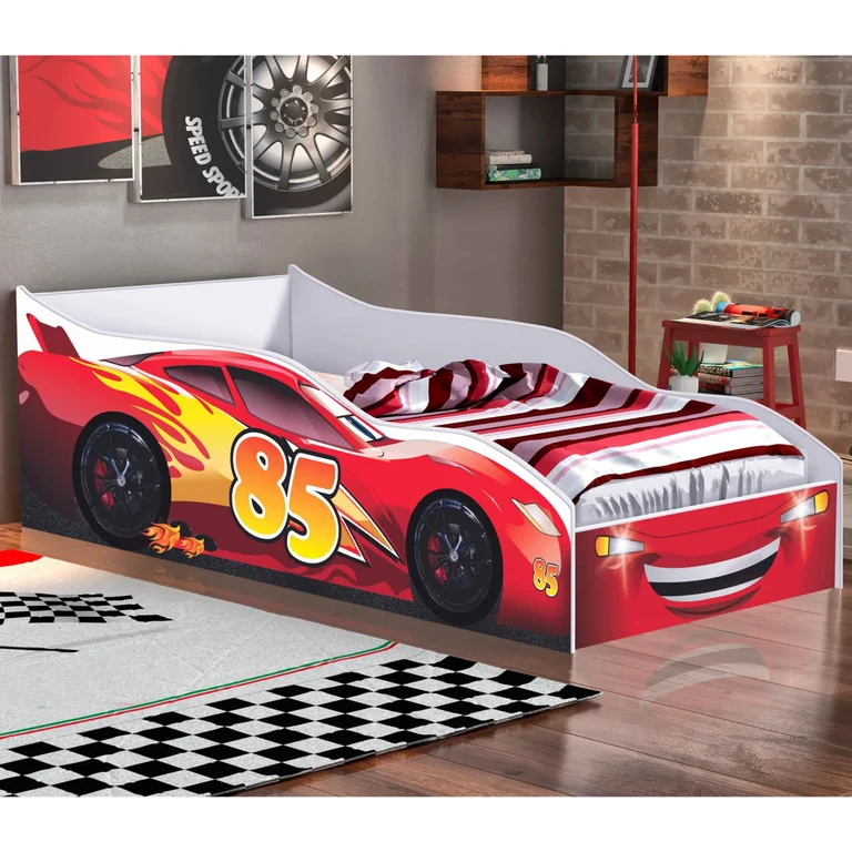 Cama Infantil Branco com Vermelho Carro Gabrielli Móveis