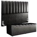 Ver imagem 1 de Kit Cabeceira Cama Box Casal King 195cm com Calçadeira Baú Dália W01 Couríssimo Preto - Lyam