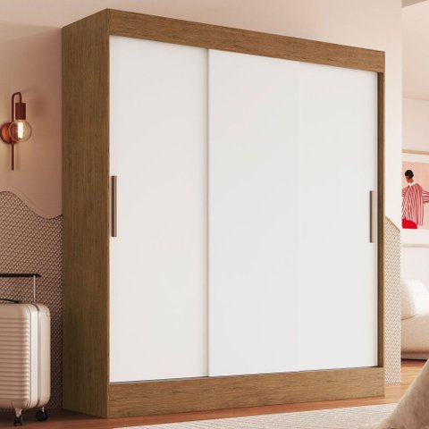 Guarda Roupa Casal Londres 3 Portas 2 Gavetas 100% Mdf Off White/nogueira - Doripel Móveis