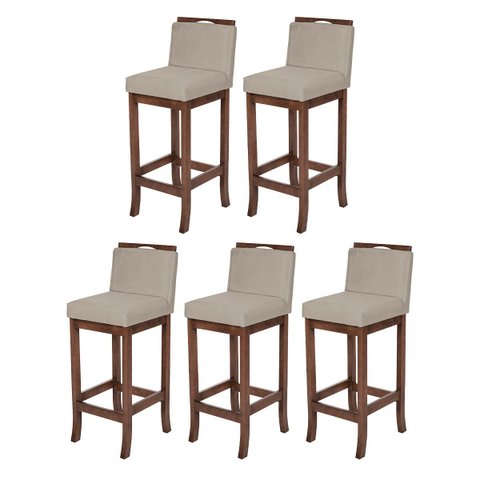 Kit 5 Banquetas Alta para Balcão Turim Madeira Capuccino Suede Bege CCS