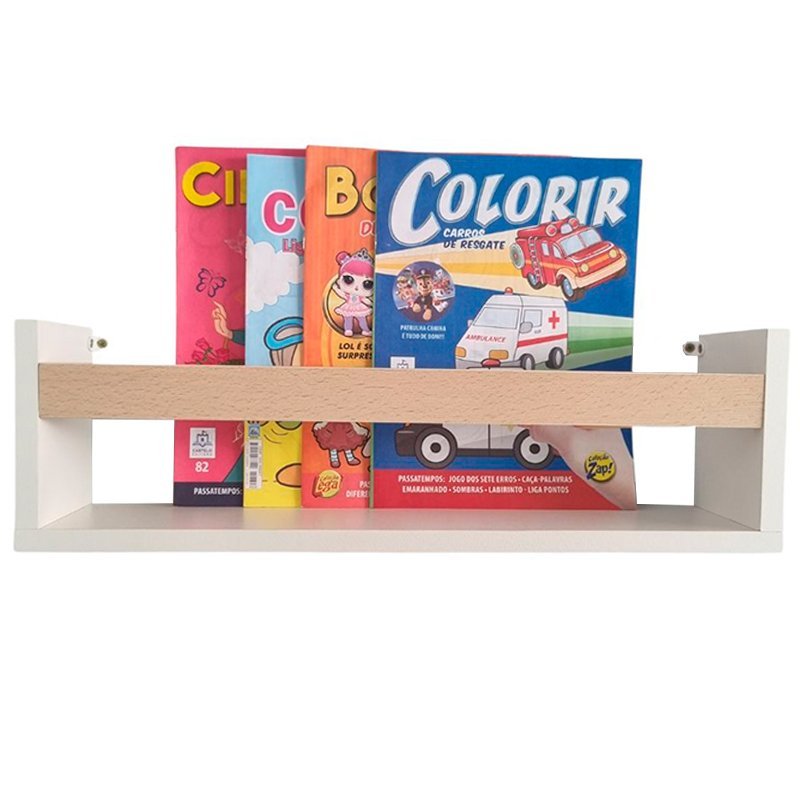 Kit 2 Prateleira Para Livros 65cm Branco Trava Madeirado Claro - 3