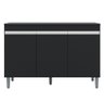 Balcão Buffet Gabinete Cozinha Manu 120cm Com Tampo 3 Portas Preto - Abmaza - 5