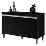 Balcão Buffet Gabinete Cozinha Manu 120cm Com Tampo 3 Portas Preto - Abmaza - 1