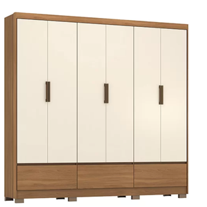 guarda roupa casal 6 portas e três gavetas himalaia amadeirado com off-white