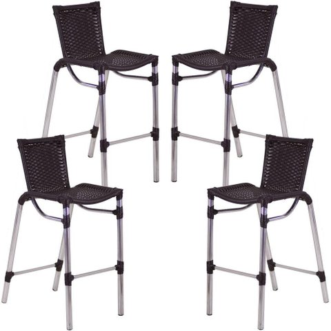 Kit 4 Banquetas Alumínio Fortaleza Alta para Balcão Cozinha Bar Trama Original Tabaco