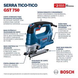 Serra Tico-tico Profissional 520w Bosch Gst 750 220v - 6