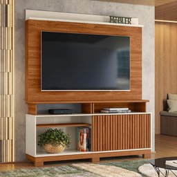 Estante Home Theater Dallas 1.6 Cinamomo Mel/off White/carrara para Tv até 70” - Mobler - 2