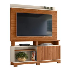 Estante Home Theater Dallas 1.6 Cinamomo Mel/off White/carrara para Tv até 70” - Mobler