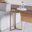 Ver imagem 2 de Mesa Lateral 02 Tampos Chanfrada Pe Metal Dourado Hanover Artesano