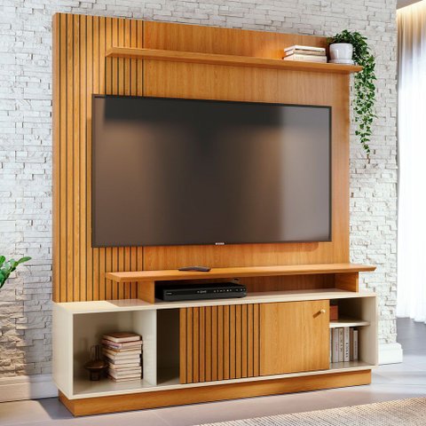 Estante Painel para TV 65 pol Frisado 160cm Tales M07 Cinamomo Off White - Lyam Decor