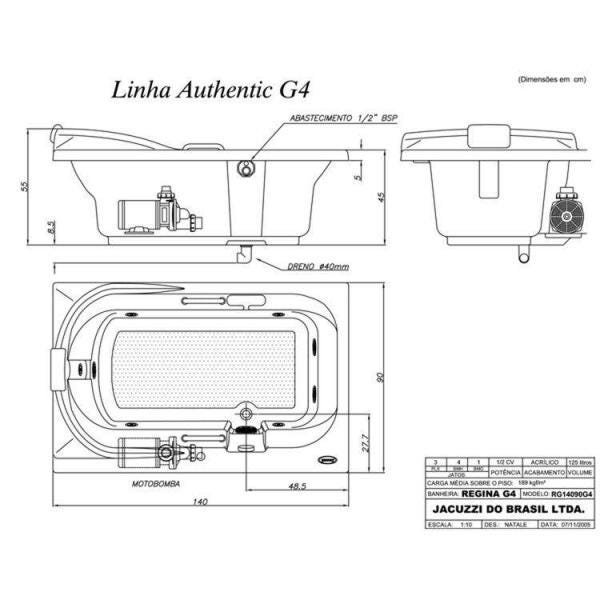 Banheira Hidromassagem Jacuzzi Regina G4 1,40m x 90cm x 45cm - 08 Jatos - 3