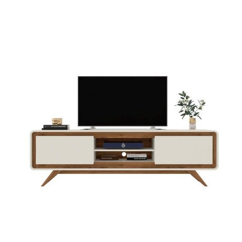 Rack / Bancada Chan 100% Mdf 2.20m Estilo Retrô com Pés em Madeira e Cantos Arredondados para Tv até