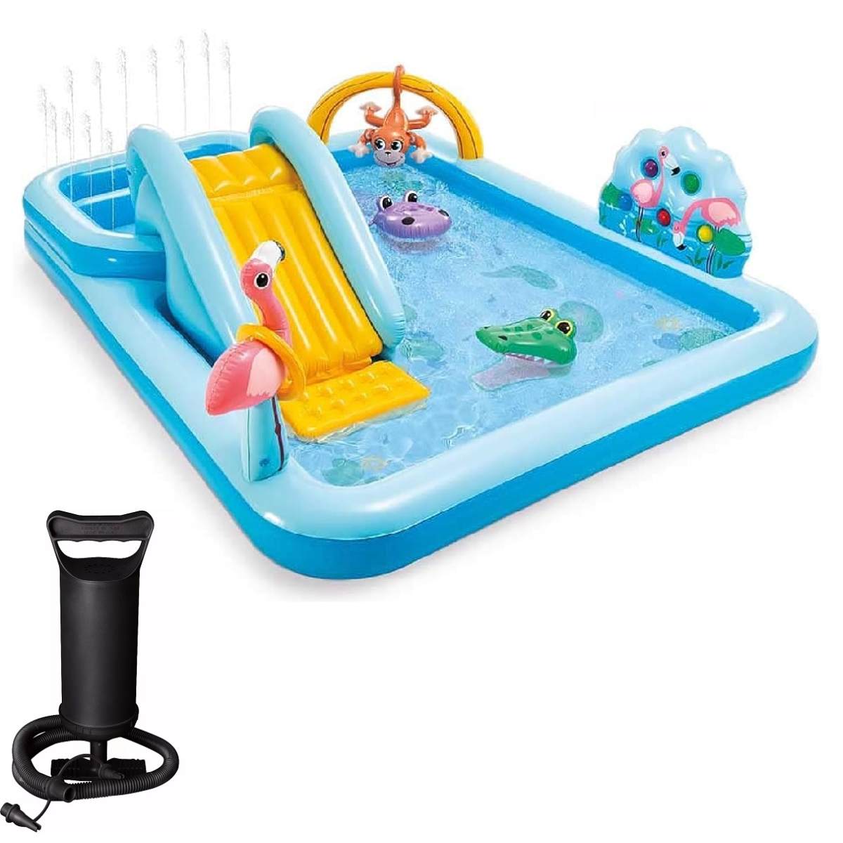 Piscina Inflável Playground Intex Aventura na Floresta 493l + Bomba Manual Cor:azul