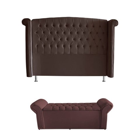 Kit Realeza Cabeceira de Cama Box e Calçadeira Baú King 195 Cm Suede Rosê do Lar Móveis
