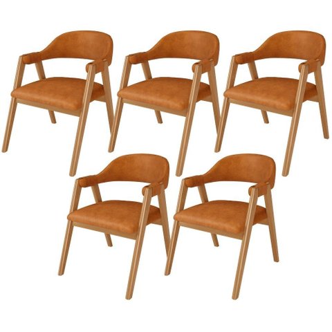 Kit 5 Cadeiras de Jantar e Estar Living Estofada Nadja L02 Couríssimo Canela - Lyam Decor