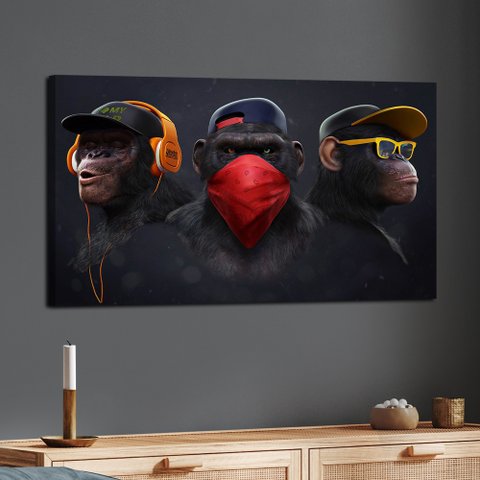 Quadro Decorativo Tela em Lona Gangue dos Macacos de 100x60cm Para Sala Quarto