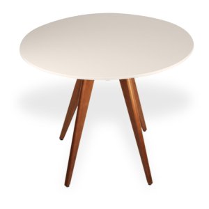 Mesa de Jantar Redonda Base Triedge em Madeira Maciça - 90 Cm - Off White