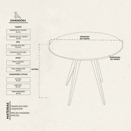 Mesa de Jantar Redonda Base Triedge em Madeira Maciça - 90 Cm - Off White - 3