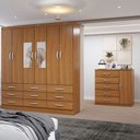 Ver imagem 1 de Guarda-roupa Casal Tyler 6 Portas 9 Gavetas e Espelho com Cômoda 1 Porta 5 Gavetas Cinamomo - Panora