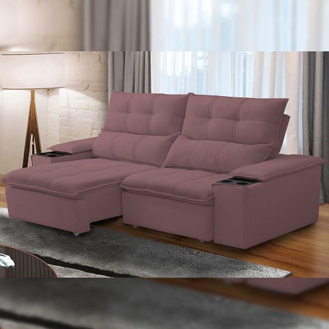 Sofá Retrátil Reclinável para Sala de Estar Living 210cm Ártico F04 Veludo Lilás - Lyam Decor