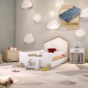Ver imagem 2 de Cama de Criança Infantil com Colchão e Escadinha Solteiro Ayla - Branca e Natural