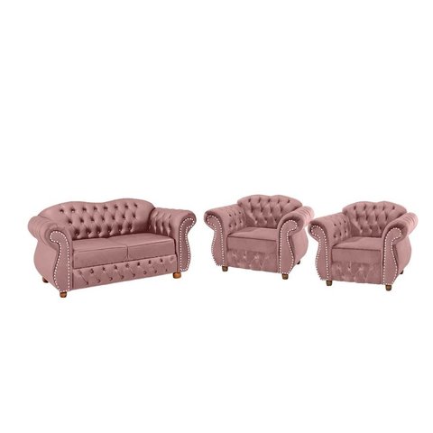 Conjunto Chesterfield Merlo Namoradeira c/ 2 Poltronas - Veludo Rosa / decoração, recepção, sala tv 