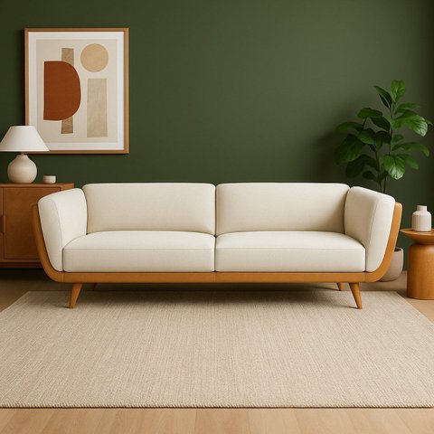 Sofá 3 Lugares 240cm Linha Premium Compose Bouclê Off-White Corino Caramelo