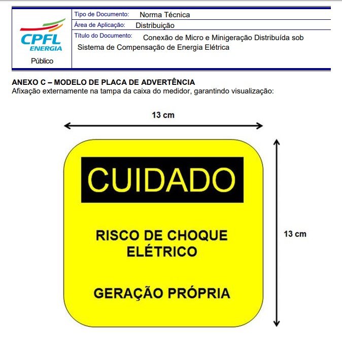 Placa Cuidado - Geração Própria - Padrão CPFL Tam 13x13 CA 5un - 3