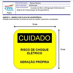 Placa Cuidado - Geração Própria - Padrão CPFL Tam 13x13 CA 5un - 3
