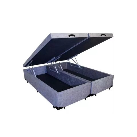 Cama Box Baú Queen Universal Suede Cinza Bipartido com Pistão a Gás - 158x198x41