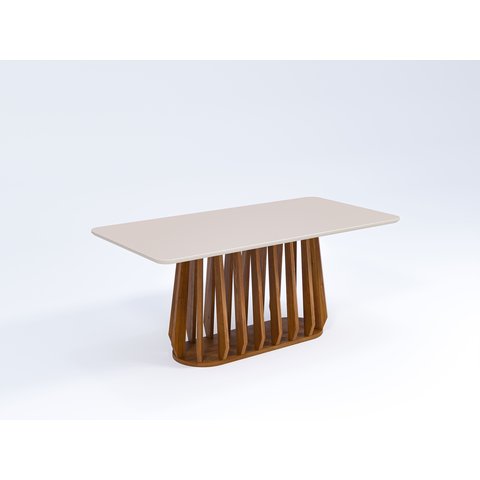 Mesa de Jantar Pitanga 1,80x0,90 Tampo em MDF e Off White com Vidro Temperado