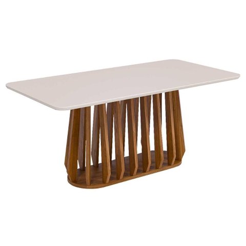 Mesa para Sala de Jantar 180cm Tampo de Vidro Pitanga Natuame Madeira Off White