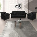 Ver imagem 2 de Kit 2 Poltronas E Sofá 2 Lugares 1,60m Preto Pés Castanho