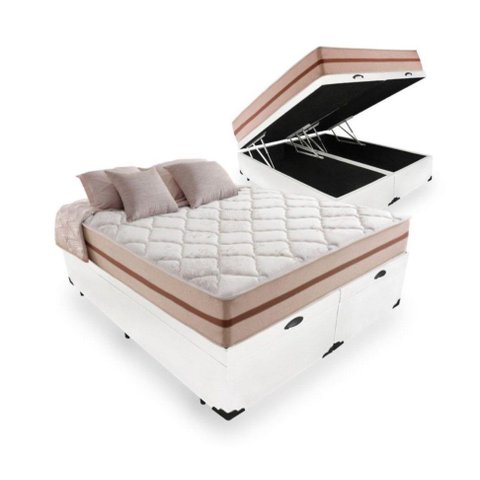 Cama Box Baú Casal Bipartido Branco com Colchão Pillow Angel Molas Ensacadas