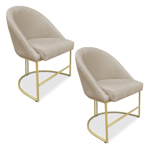 Kit 02 Cadeiras Poltrona de Jantar Bela Suede Base Metálica Industrial Dourado - Pallazio