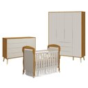 Ver imagem 1 de Quarto de Bebê 4 Portas com Cômoda com Porta Elfe Retrô e Berço Americano Danny Areia Savana Acetina