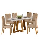 Ver imagem 1 de Conjunto Sala de Jantar Mesa Lectus 160x90 6 Cadeiras Anitta Ype/off/linho Areia