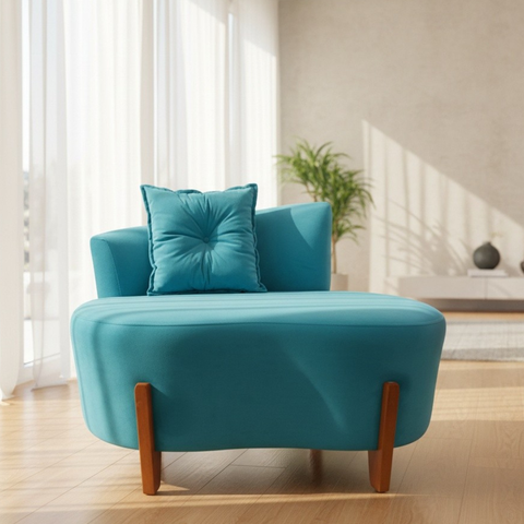 Namoradeira Sofá Feijão Luna 100cm Orgânica Suede Azul Turquesa