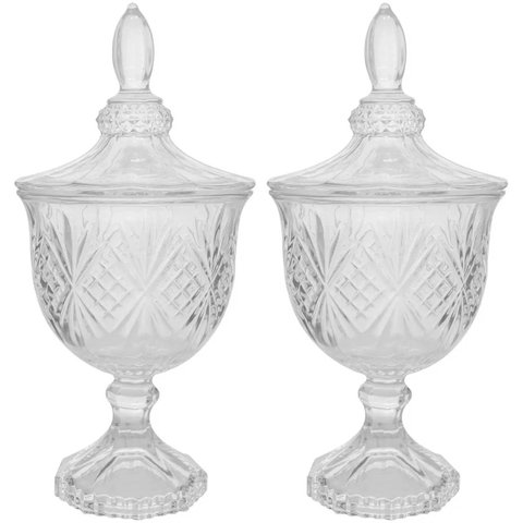 Kit 2 Bomboniere Potiche de Cristal Baleiro com Pé e Tampa Dublin Lyor Decorativo Transparente
