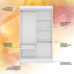 Guarda Roupa 4 Portas Solteiro Mayra Branco - Móveis Arapongas Branco - 5