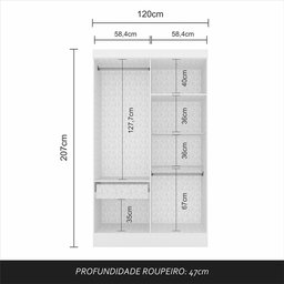 Guarda Roupa 4 Portas Solteiro Mayra Branco - Móveis Arapongas Branco - 7