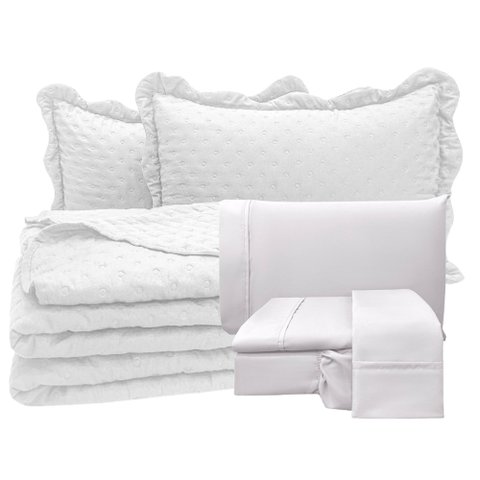Coordenado Cobre Leito Casal e Lençol Diplomata 7 Peças - Branco