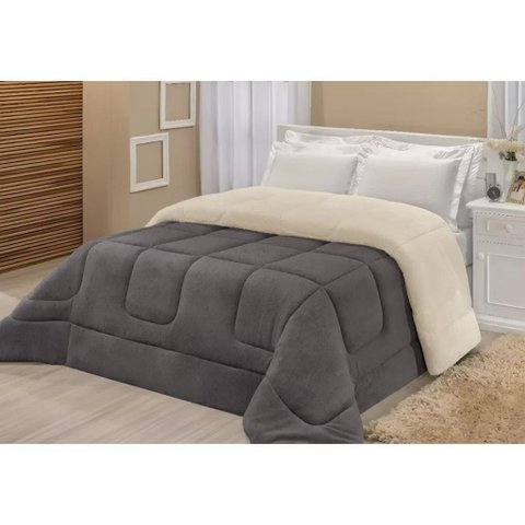 Coberdrom Sherpa e Manta Soft Felpuda Microfibra -Cinza